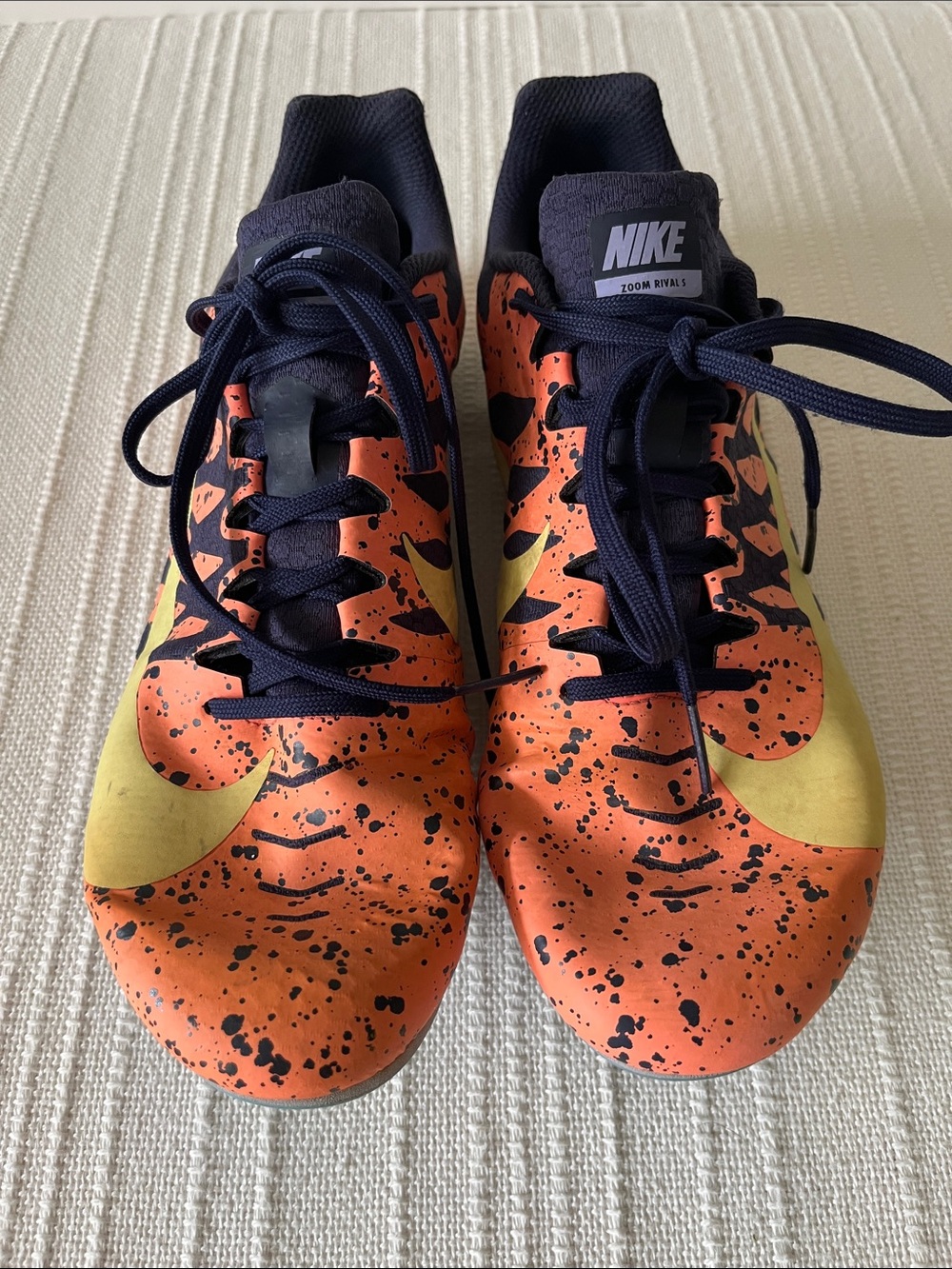 Nike Zoom Rival S women track shoes wspikes, mango, orange and black paint splat